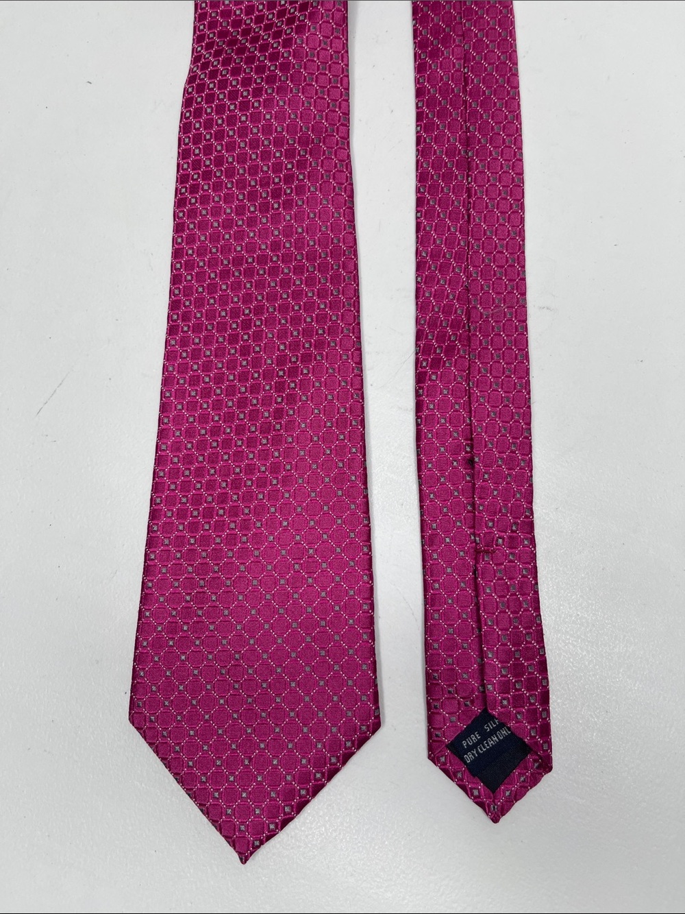 ROCHAS Paris Pink Gray Polka Dots 100% Silk Neck Tie 3"X62"